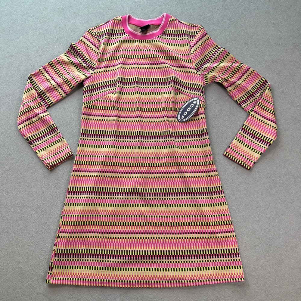 Scoop Girls Dress M 8-10 Kids Crew Neck Short Pixilated Stripes Multicolor NWT